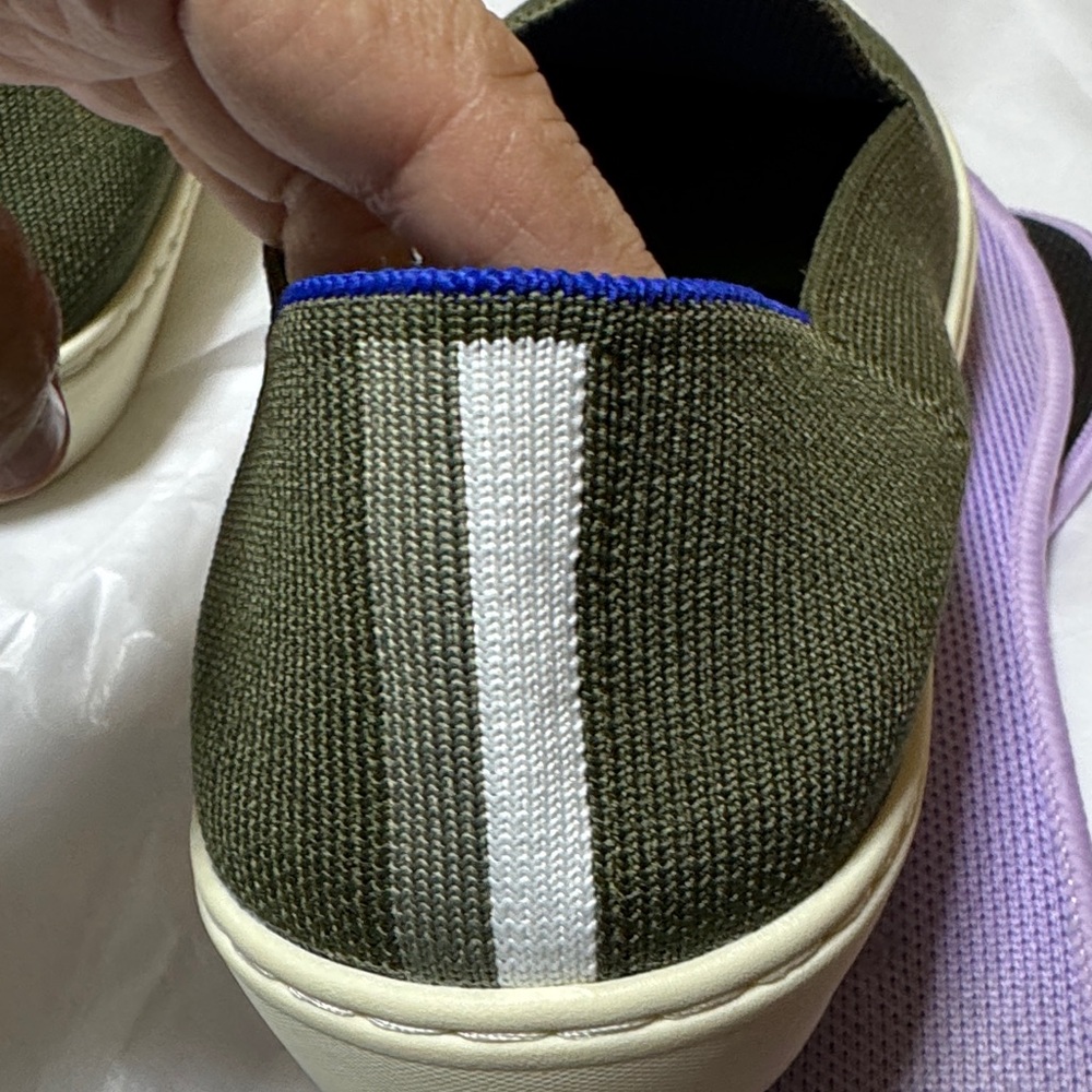 Rothy's Olive Slip-On Shoes with Blue Trim - Picture 14 of 16